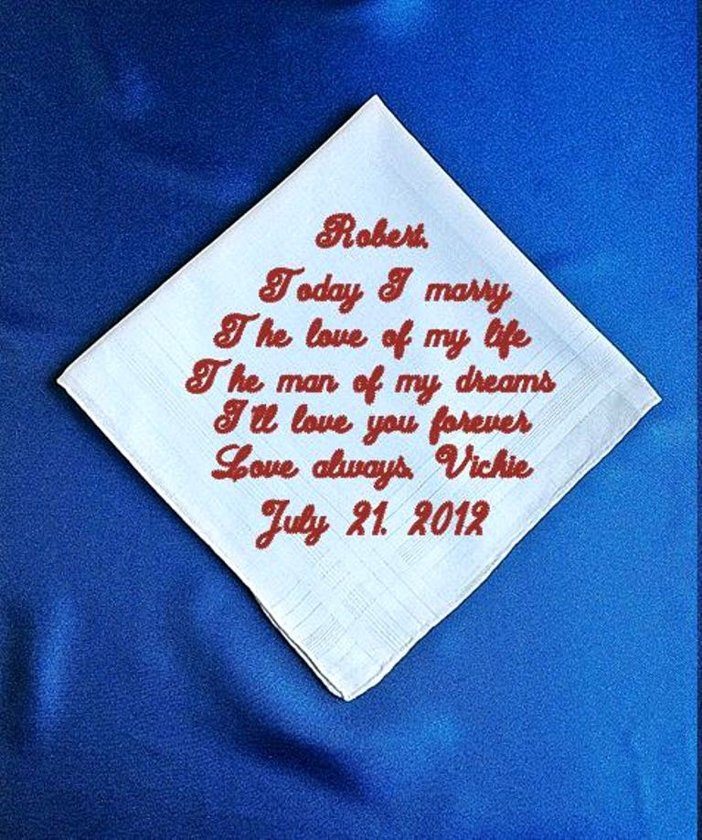 Bride To Groom Heirloom Embroidered, Personalized Hanky, Gift, Handkerchief