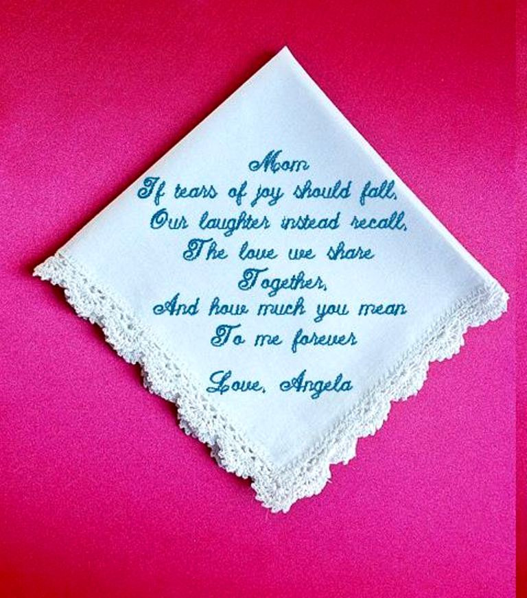 Mother Of The Bride Heirloom Embroidered, Personalized Hanky, Gift, Handkerchief