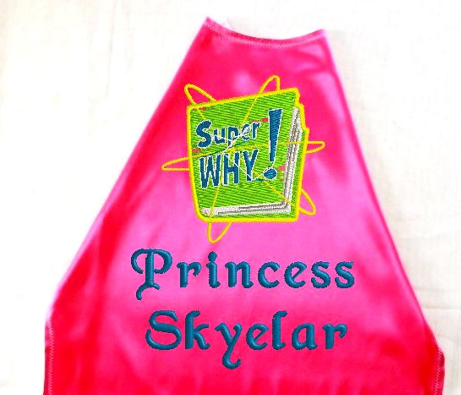 Girl's Cape, Embroidered Super Why Personalized With Monogram Pink