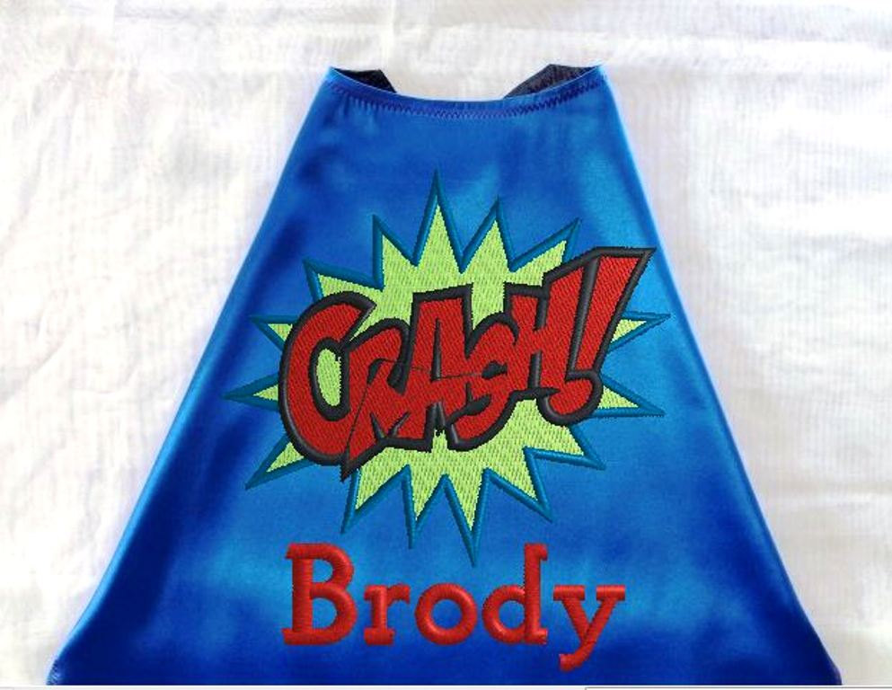 Boy's Cape, Embroidered Super Hero Crash Cape Personalized With Monogram Royal Blue