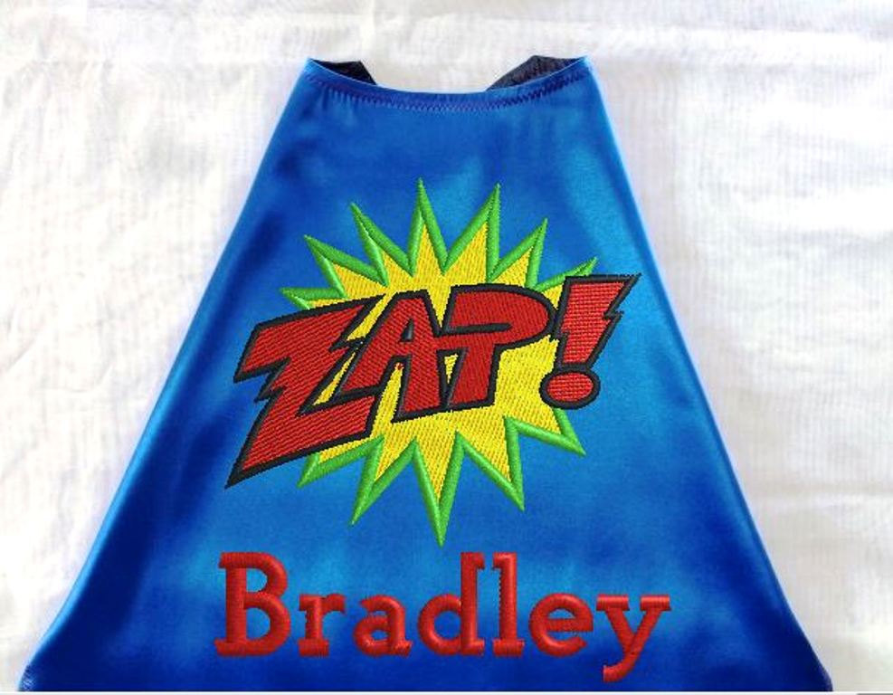 Boy's Cape, Embroidered Super Hero Zap Cape Personalized With Monogram Royal Blue