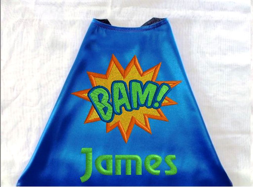 Boy's Cape, Embroidered Super Hero Bam Cape Personalized With Monogram Royal Blue